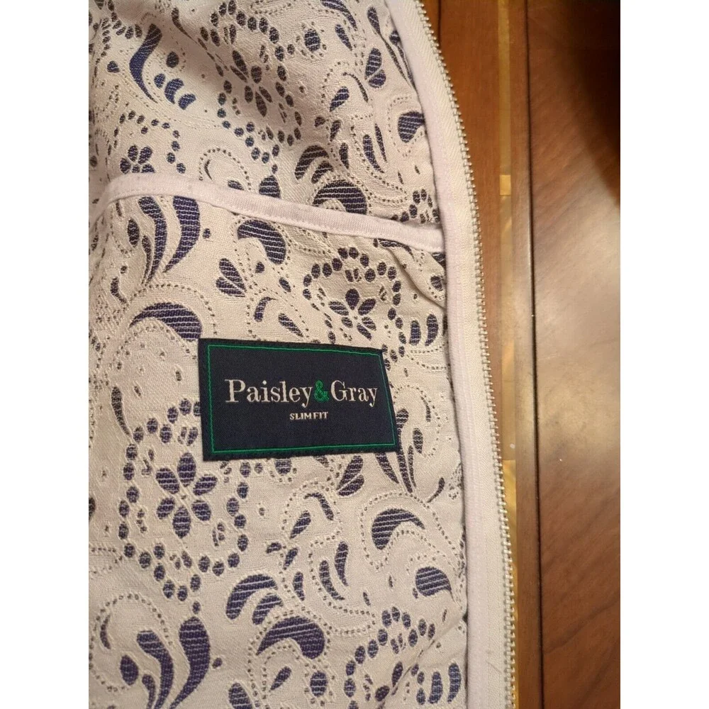 Mens L Jacket Paisley & Gray Bomber Zip Up